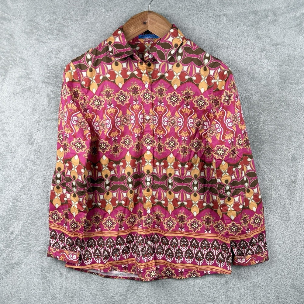 J. McLaughlin Catalina Cloth Button Up Shirt Womens M Pink Paisley Floral Modern